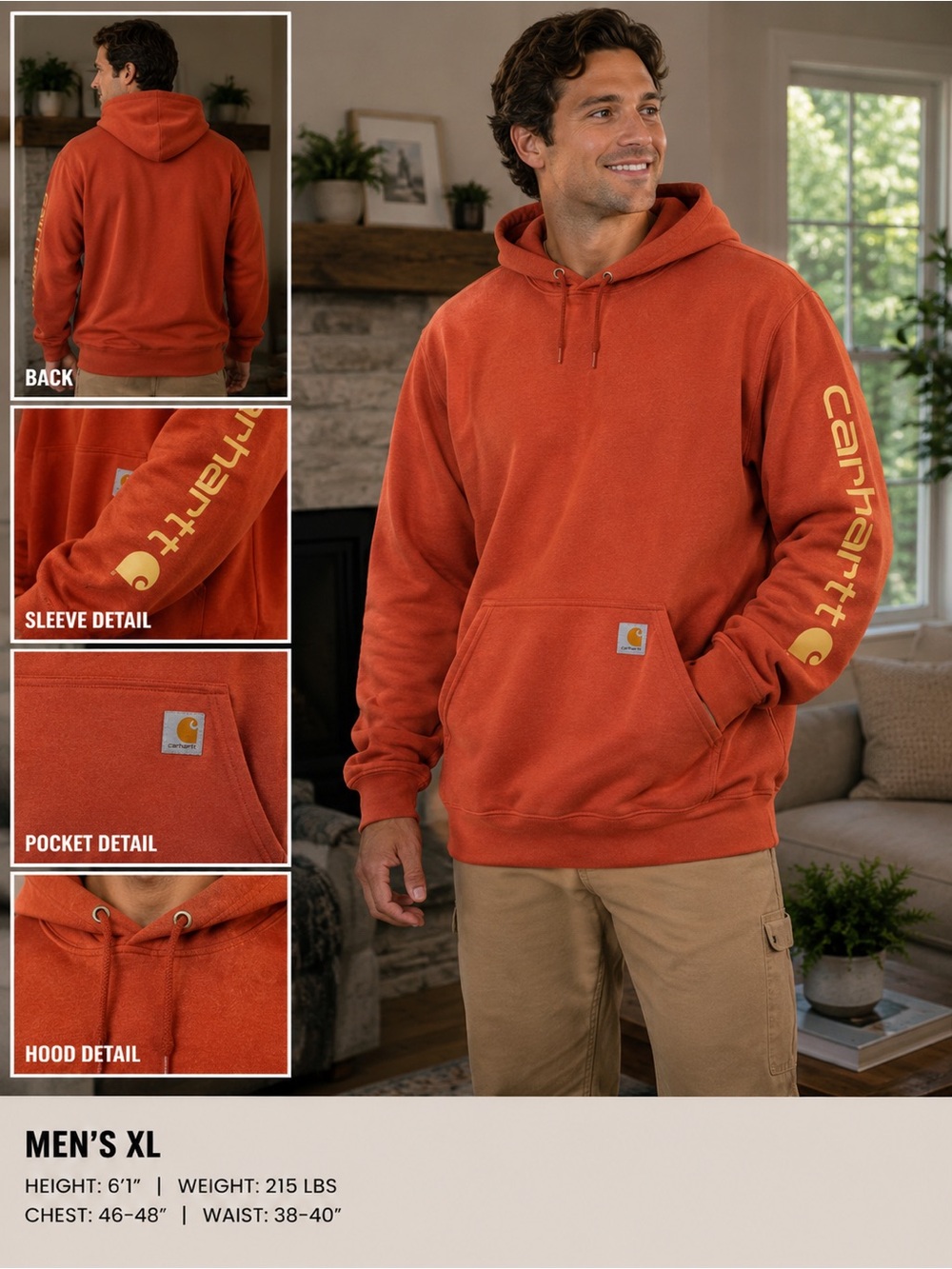 Carhartt Men’s XL Orange Hooded Sweatshirt